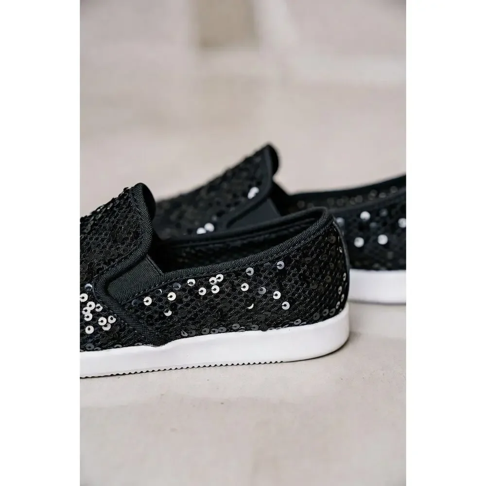 Black Sequin Slip-On Kids Shoes - Size 5T